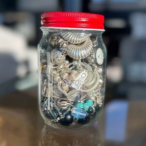 Silver Mystery Jewelry Jar In 5”x6” Draw String Bag